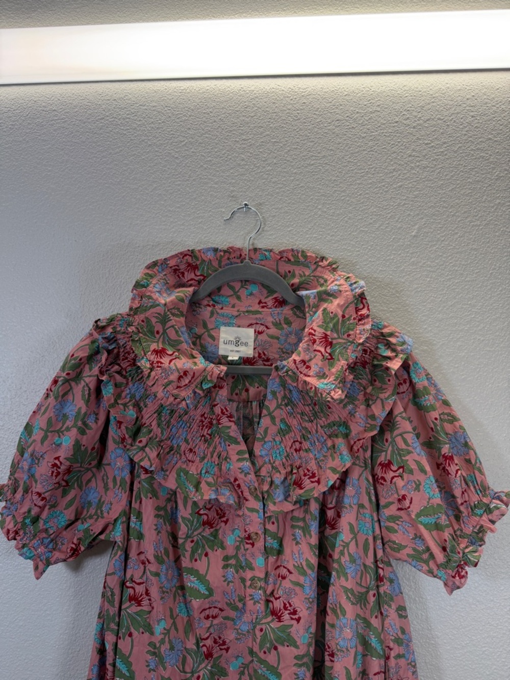 Umgee Pink Floral Ruffle Neck Casual Dress - Picture 8 of 10